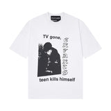 Mopey rich second generation xia loose version beautiful trendy quiet eyes printing round neck short sleeve t-shirt high street