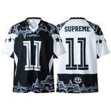 Cross-border american blockcore style patch embroidery t-shirt v-neck sports football uniform mesh quick-drying