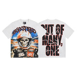 European and american high street gd rock heavy industry washed distressed skull letter speed short sleeve
