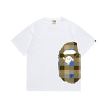 Wholesale japanese style side plaid camo ape head short sleeve color block trendy t-shirt for summer
