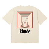 Rhude T Shirts Chevron Red Printed Cotton Casual Short Sleeve Men and Women
