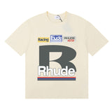 Rhude T Shirts Petrol Patch Racing Motor Cotton Casual Short Sleeve Men and Women