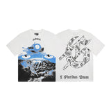 European and american high street gd rock heavy industry washed distressed skull letter speed short sleeve