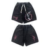 Hip-hop shorts american retro washed distressed shorts men's summer skull high street handsome half length pants sweatpants