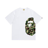 Wholesale japanese style side plaid camo ape head short sleeve color block trendy t-shirt for summer