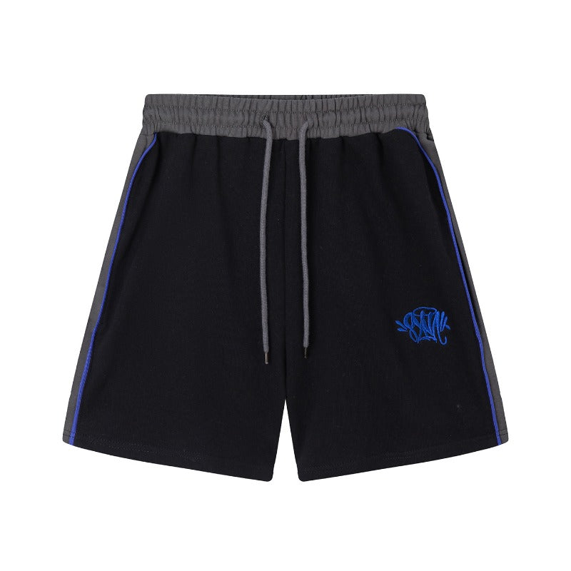 Hip-hop shorts american high street shorts letter embroidercontrast colorpatchwork terry loosehalf length pants sweatpants