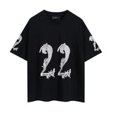 amri washed distressed tiger head number & letter logo short sleeve t-shirt
