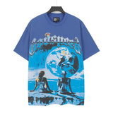 Cross-border wholesale high version gods short-sleeved heavy weight washed fog high street skull pure cotton printed round