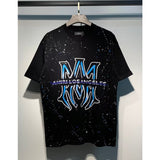 [gram] am flow paint graffiti letter starry sky classic logo print short sleeve couple t-shirt