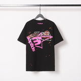 Spder hip hop singer youngthug foam letter couple short-sleeved t-shirt full of diamonds shorts