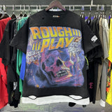 American retro style roughplay jesus faux two-piece long sleeve sweatshirt - skull rock washed distressed ripped