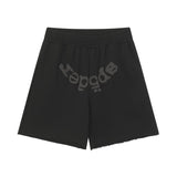 Spder hip-hop singer hotfix rhinestone foil letter print short sleeve t-shirt & rhinestone embellished shorts set (couple's style)