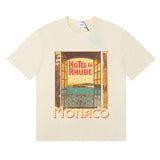 Rhude T Shirts Windowsill Seaview Printing Cotton Casual Short Sleeve Men and Women