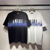 amri flow paint graffiti letter starry sky classic logo print short sleeve couple t-shirt