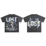 High quality lost intricacy dark torch hot diamond washed distressed round neck short-sleeved t-shirt