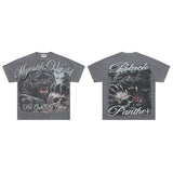 Majestik american street style retroprinting distressed loose hot diamond high street style tops short-sleeved t-shirt