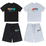 Cross-border trade trapstar rainbow letter gradient towel embroidery short sleeve t-shirt & fog high street shorts set