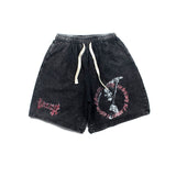 Hip-hop shorts american retro washed distressed shorts men's summer skull high street handsome half length pants sweatpants