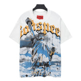 gods short-sleeved heavy weight washed fog high street rock band skull pure cottonprinting t-shirt