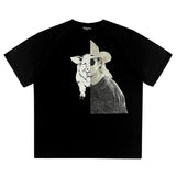 Erd melancholy rich second generation loose washed distressed pig head human face color matching hole hooded sweatshirt zipper