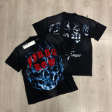 First row wake up and be fierce flame tee hot diamond washed and distressed short