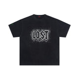 High quality lost intricacy dark torch hot diamond washed distressed round neck short-sleeved t-shirt