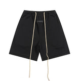 essential double line fog shorts icon laminated stereo letter round neck couple pullover