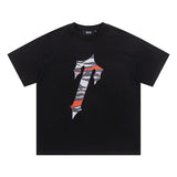 trap gradient letter tiger head short sleeve european and american high street trap star printing t-shirt loose s