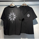 [gram] am flow paint graffiti letter starry sky classic logo print short sleeve couple t-shirt