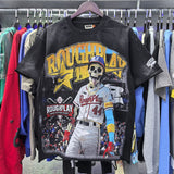 American retro style roughplay jesus faux two-piece long sleeve sweatshirt - skull rock washed distressed ripped