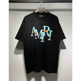 [gram] am flow paint graffiti letter starry sky classic logo print short sleeve couple t-shirt