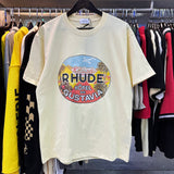 Rhude T Shirts Gustavia Hotel Printed Cotton Casual Short Sleeves Men's and Women's