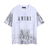 amri washed distressed tiger head number & letter logo short sleeve t-shirt