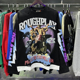 High street style roughplay gorilla print tee - distressed ripped faux layered short sleeve - american retro trend