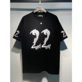 [gram] am peace dove flowing paint graffiti letter starry sky classic logo printing short sleeve couple t-shirt