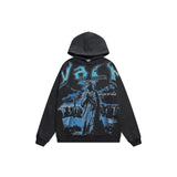 American retro valeforever washed & distressed hotfix rhinestone cotton shorts high street hooded sweatshirt