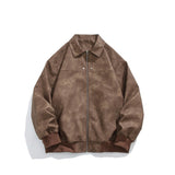 Unisex Baseball Jersey Vintage Lapel Leather Jacket Loose Pu Leather Casual Jacket