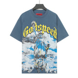 Cross-border wholesale high version gods short-sleeved heavy weight washed fog high street skull pure cotton printed round