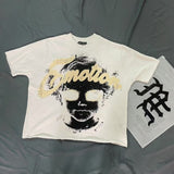 Wholesale american streetwear mixed emotion hotfix rhinestone print short sleeve t-shirt, hoodie, sweatpants, and jacket set