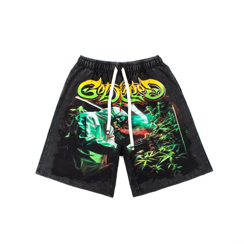 Hip-hop shorts american high street biochemical skull letterprinting hip hop street rock shorts five-quarter pants