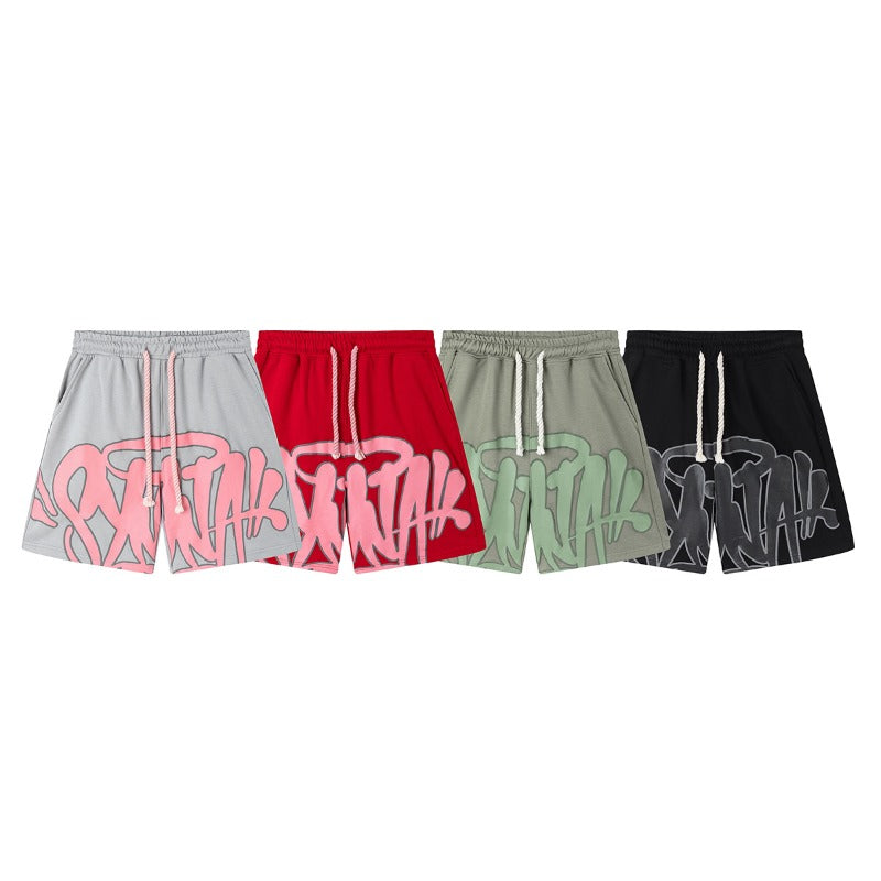Hip-hop shorts american shorts large letter printingloose terry sweatpants half length pants trendy