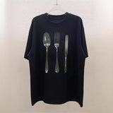 High-definition digital print dinnerware spoon and fork graphic short-sleeve t-shirt