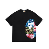 Wholesale japanese style side plaid camo ape head short sleeve color block trendy t-shirt for summer
