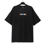 Vtm letter american style no photo printing loose washed distressed short sleeve t-shirt couple outfit