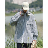 Unisex Baseball Jersey Vertical Striped Shirt Vintage Loose Couple Lining Clothes