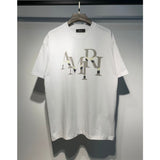 amri flow paint graffiti letter starry sky classic logo print short sleeve couple t-shirt