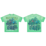 Majestik american street style retroprinting distressed loose hot diamond high street style tops short-sleeved t-shirt