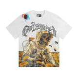Cross-border gs american high street washed retro skull racing machine girl printing short-sleeved fashion