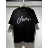 [gram] am flow paint graffiti letter starry sky classic logo print short sleeve couple t-shirt