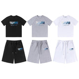 Cross-border trade trapstar rainbow letter gradient towel embroidery short sleeve t-shirt & fog high street shorts set